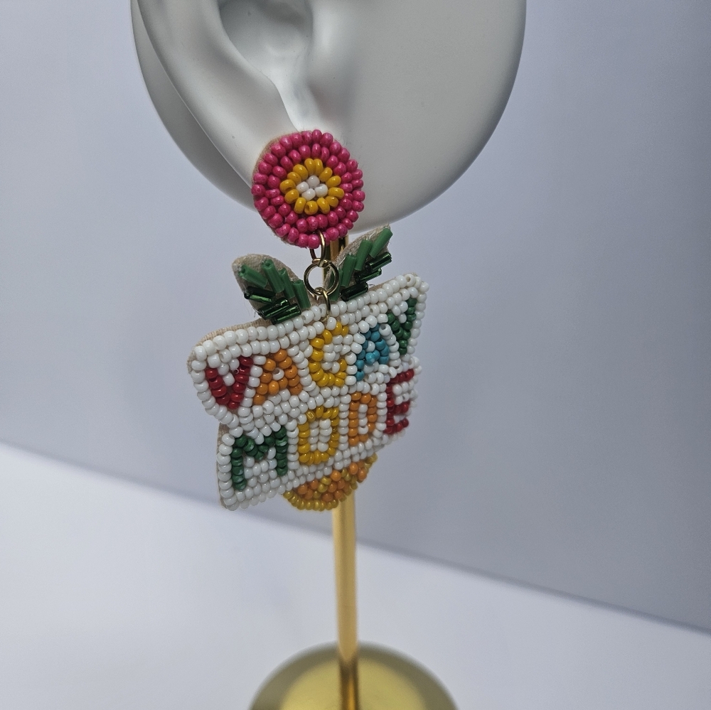 Felt Back Beaded Flower Dangle Earrings for Vacay Mode - Picture 7 of 7